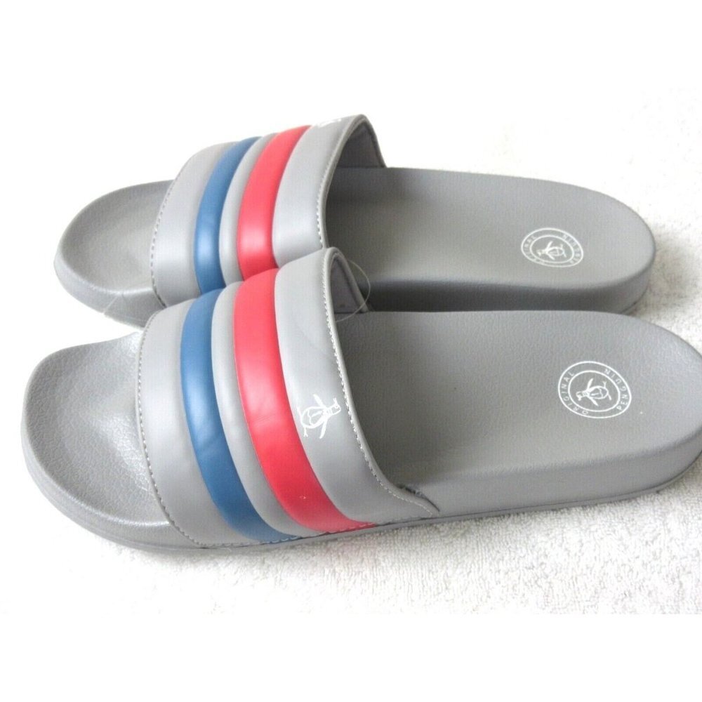 Original Penguin Men's Earle Slide Sandal Grey Red Blue NWT Classic Ships Free